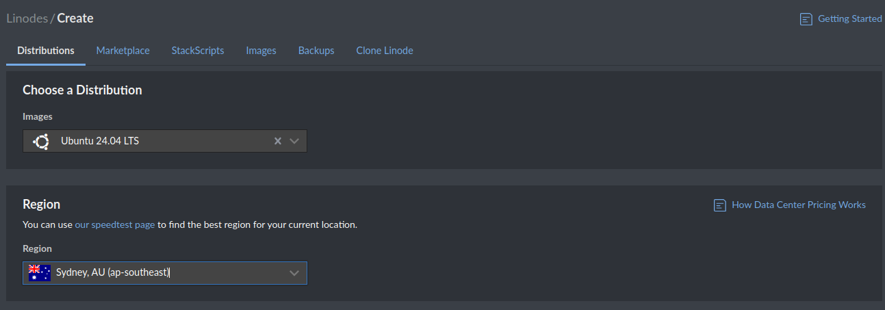 Linode setup screenshot