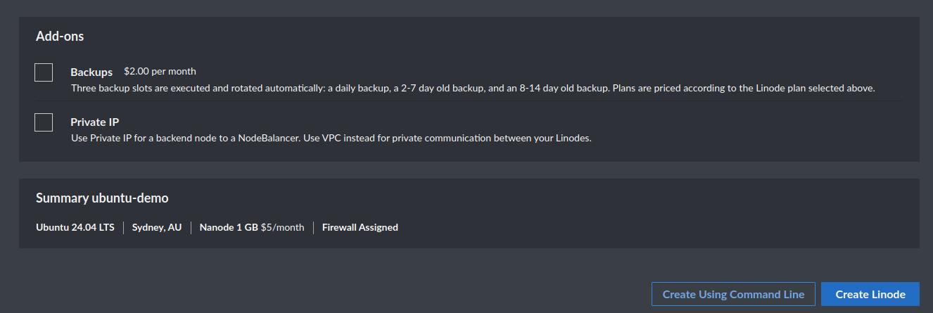 Linode setup screenshot