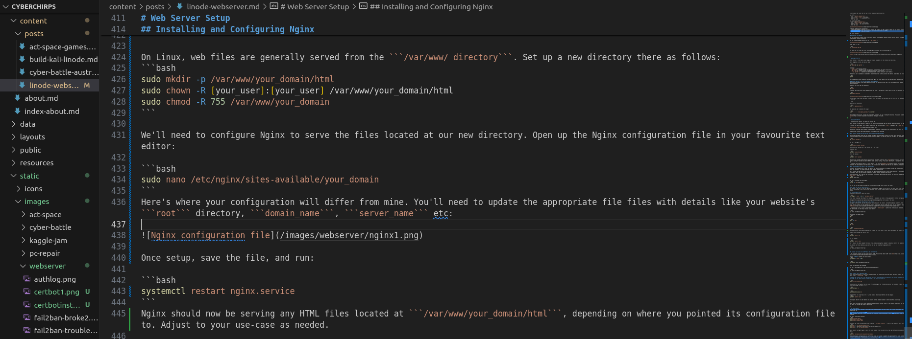 Example of this very file inside VSCode, which Hugo uses to generate the site.